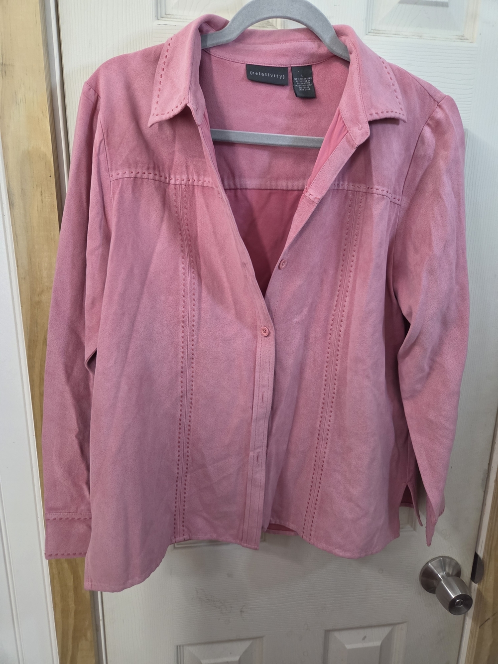 Vintage Relativity Pink Sueded Button-Up Shirt Jacket #0095